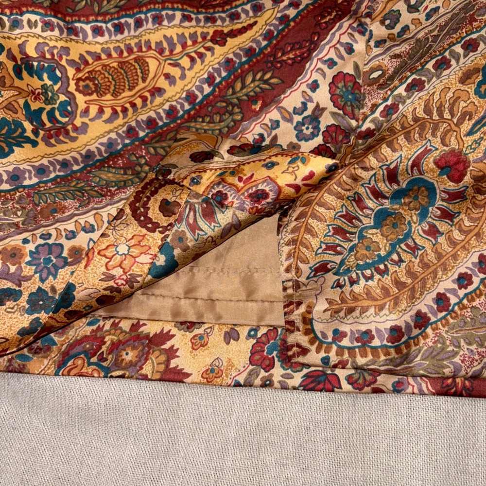 Vintage 100% Silk Paisley Floral Pencil Skirt Gold Red Lined Size 8 High Waist - Picture 6 of 7